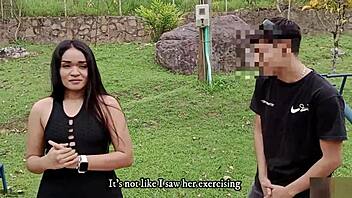 outdoor couple bends over for hardcore creampie after intense blowjob and doggystyle