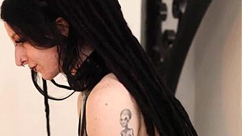 latex femdom ties teases british goth with fishnets fingering domination