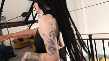 latex femdom ties teases british goth with fishnets fingering domination