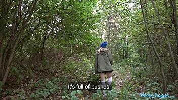 public agent chases lost dog into wild outdoor sex for cash cumshot