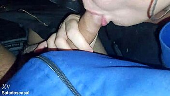 Amateur friend blows huge load in car blowjob – she loves sloppy sucking cock!