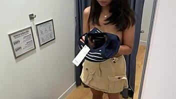 18yo asian teen sucks cock in fitting room swallows cum