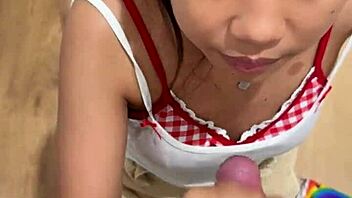 18yo asian teen sucks cock in fitting room swallows cum