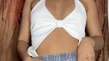 innocent petite babe masturbates wet pussy in miniskirt 😘 homemade solo fun