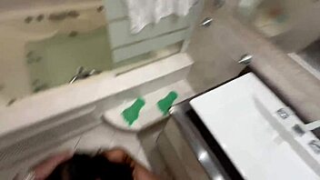 beautiful brazilian latina sneaks bathroom fuck with lover while clueless husband naps next door in amateur interracial heat