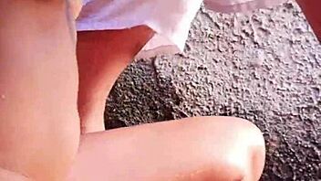 risky backyard nude bath spied by neighbor leading to instant anal creampie fuck