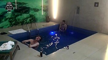 friends join bareback motel pool threesome with big tits blonde
