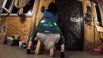 she deepthroats hard then plays cum on shiny cameltoe