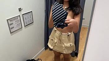 18yo asian teen sucks cock in fitting room swallows cum