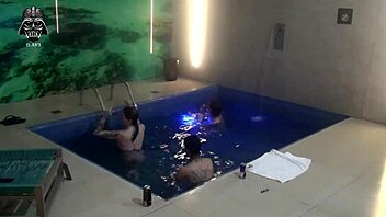 friends join bareback motel pool threesome with big tits blonde