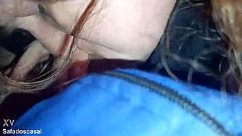 Amateur friend blows huge load in car blowjob – she loves sloppy sucking cock!