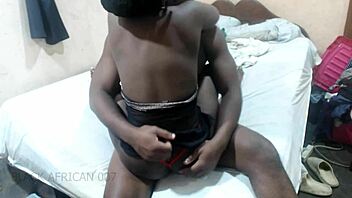 ebony couple rips clothes for rough dorm sex foreplay and monster cock pounding