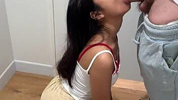 18yo asian teen sucks cock in fitting room swallows cum