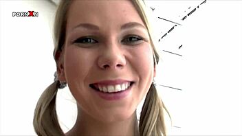 Blonde teen babe sucks balls deep while getting hardcore fucked