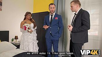 bestie joins hardcore interracial wedding fuck in bridal dress