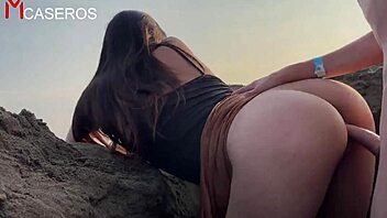 Petite Brunette Bent Over Beach for Stranger Public Fuck