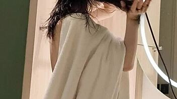 cute japanese college girl's ponytail legs and small tits tease