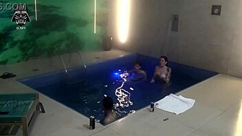 friends join bareback motel pool threesome with big tits blonde