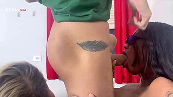 dutra sura shows off mii angel to cousin's huge cock for wild threesome