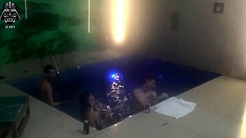 friends join bareback motel pool threesome with big tits blonde