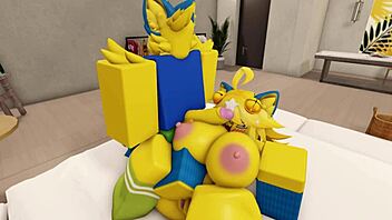 furry couple goes wild fucking with big cocks and tits in roblox house