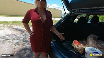 Thick Blonde Milf Bent Over Fucked Hard by Roadside Cock