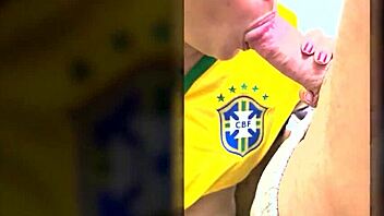 brazilian wife strips lingerie during soccer game fun