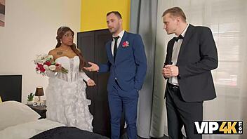 bestie joins hardcore interracial wedding fuck in bridal dress