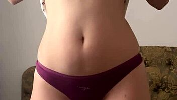 Cute petite teen fingers wet shaved pussy with dildo moans