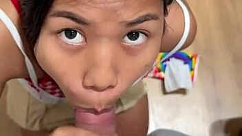 18yo asian teen sucks cock in fitting room swallows cum