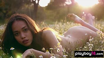 Petite Filipina Kit Rysha Strips Nude Poses Sexy Outdoors Field