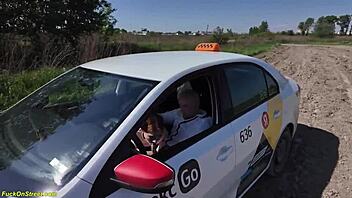 crazy redhead teen anal destroyed in public taxi backseat