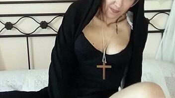 devout nun chantal worships massive penis with squirting pussy fingering