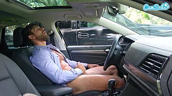 milf spots guy stroking cock publicly and jerks him off