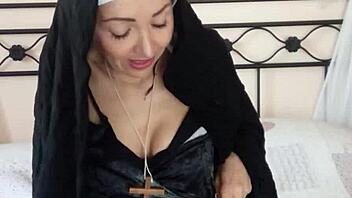 devout nun chantal worships massive penis with squirting pussy fingering