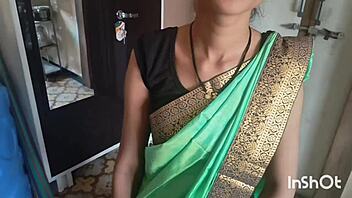 curvy village bhabhi shivani teases in green saree stripping panties homemade