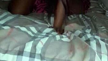 Shy petite babe kneels for 10+ inch black cocks in homemade interracial suckfest