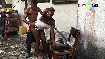 my ebony chubby girlfriend moans wildly in steamy threesome pounding