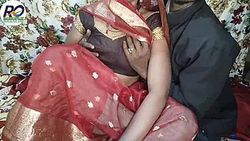 bhabhi's red saree ripped for boob squeeze and rough ass fuck