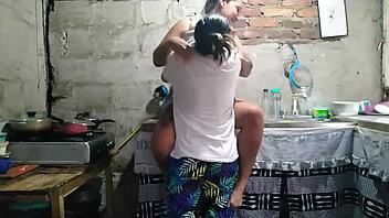 horny chubby neighbor woke up perra begging hard kitchen fuck 😈👅 creampie finish