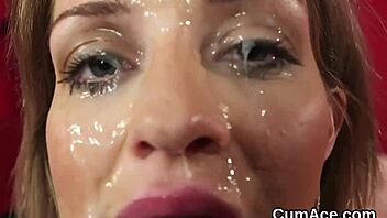 kinky pov doll slurps bukkake cum swapping jizz loads after blowbang facial