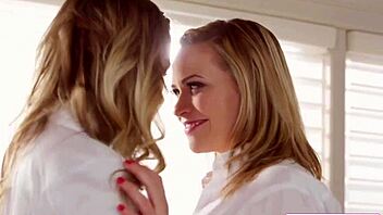 Blonde lesbian grinds pussy on her friend's face