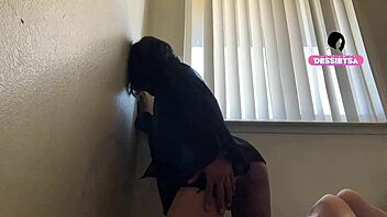 horny tgirl masturbates alone in dorm room