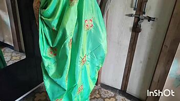 curvy village bhabhi shivani teases in green saree stripping panties homemade