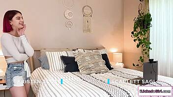 blonde and brunette lesbian lovers finger hairy pussies on webcam in lingerie