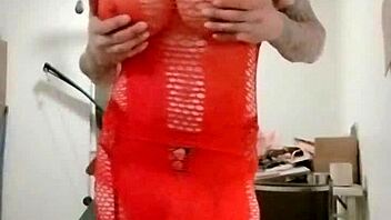 trans fishnets slut flashes ripped clothes in public car wash tease?