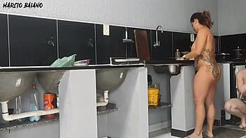 BBW Women in Heels Seduce Friend for Kitchen Orgy Big Cock Creampie