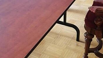 femdom stomps huge cock cum out on desk barefoot