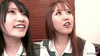 Three Japanese Teens Reverse CFNM Nylon Footjob Orgy