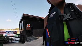 Asian college teen enjoys waterpark fun then boyfriend sex